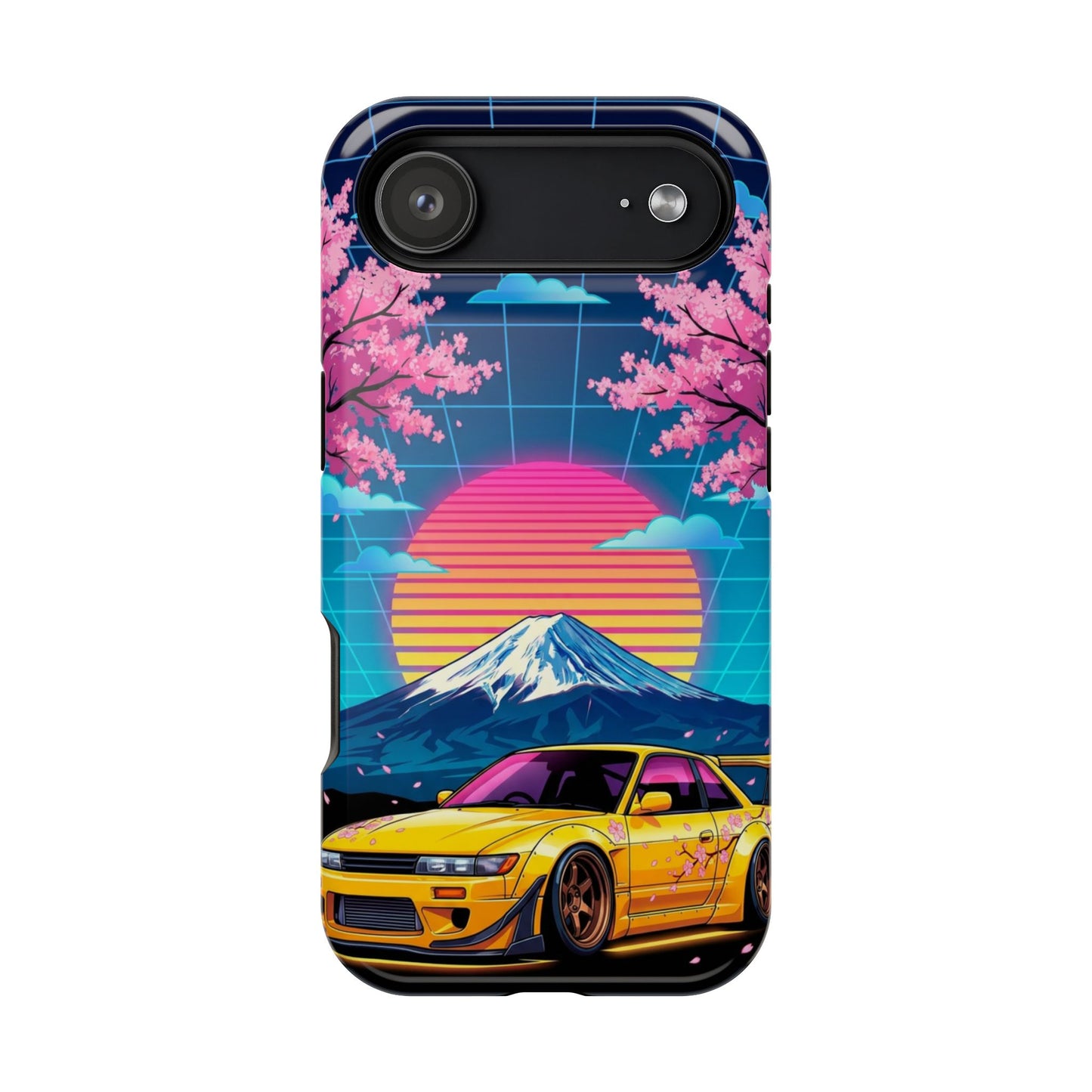 Phone Case — Retro Vaporwave Car with Mount Fuji & Cherry Blossoms (Magnetic Impact-Resistant)