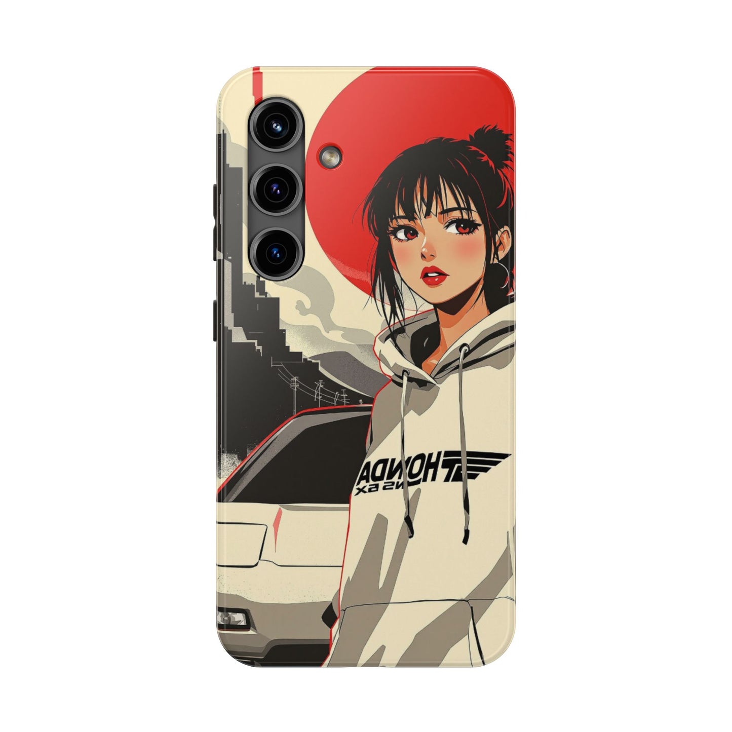 Anime Girl Racing Phone Case — Red Sun Aesthetic Tough Phone Case - Eyrian
