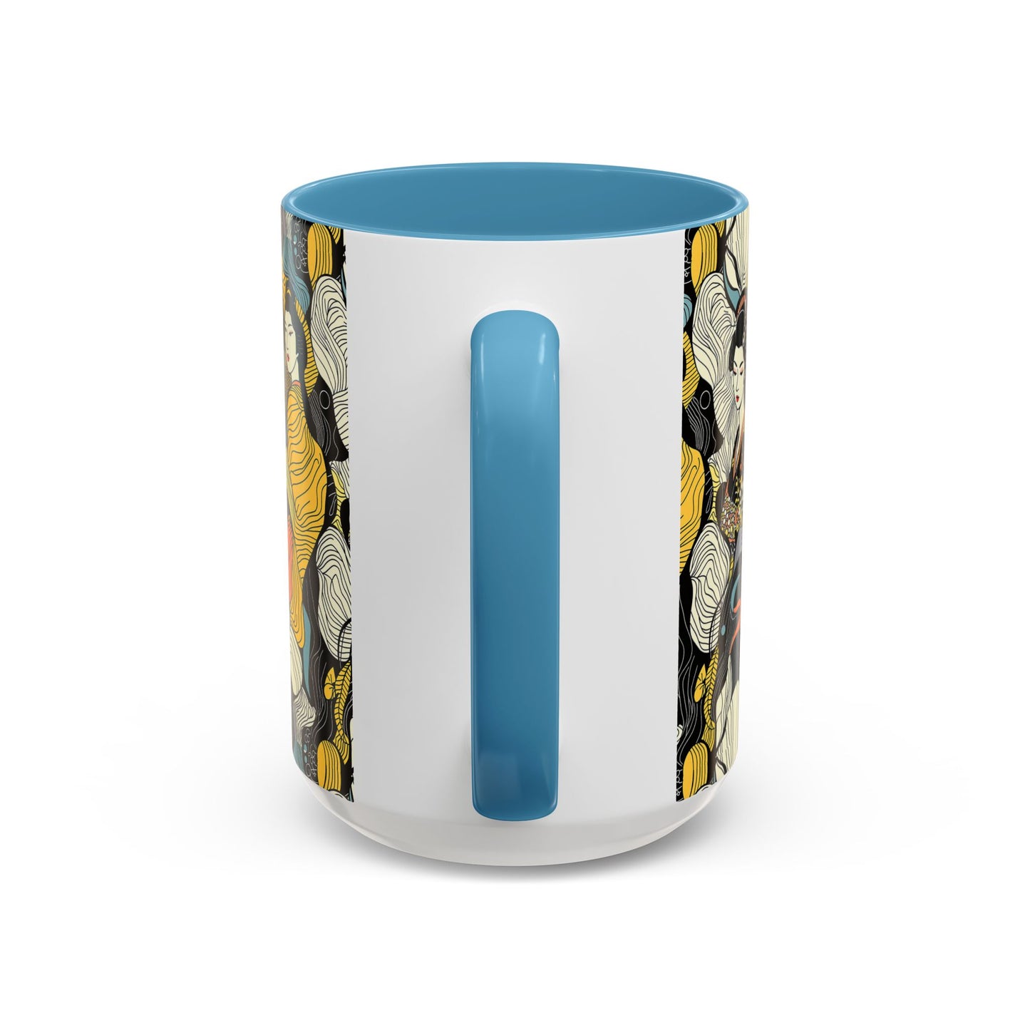 Geisha Pattern Accent Coffee Mug — Artistic Japanese Women Design (11/15oz) - Eyrian