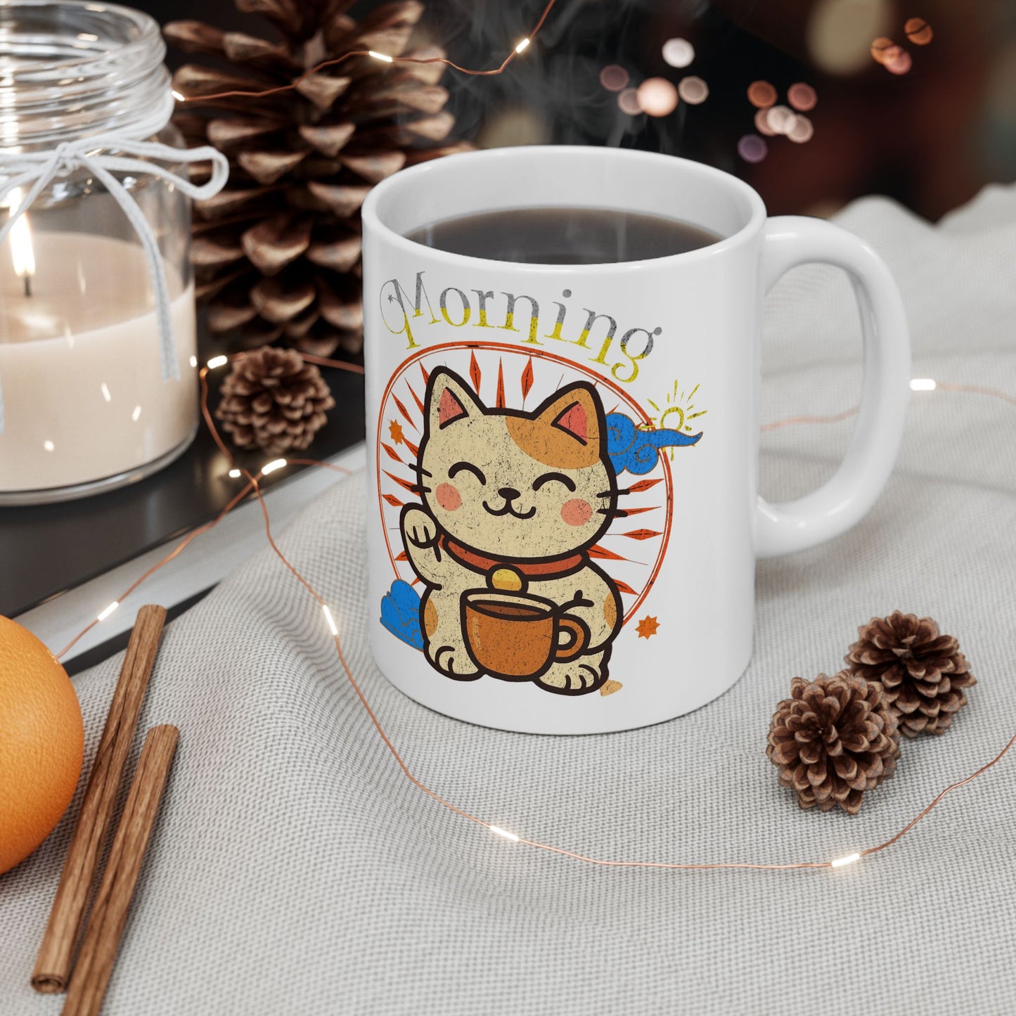 Ceramic Mug - Good Morning Cat Coffee Cup (11oz/15oz) - Eyrian