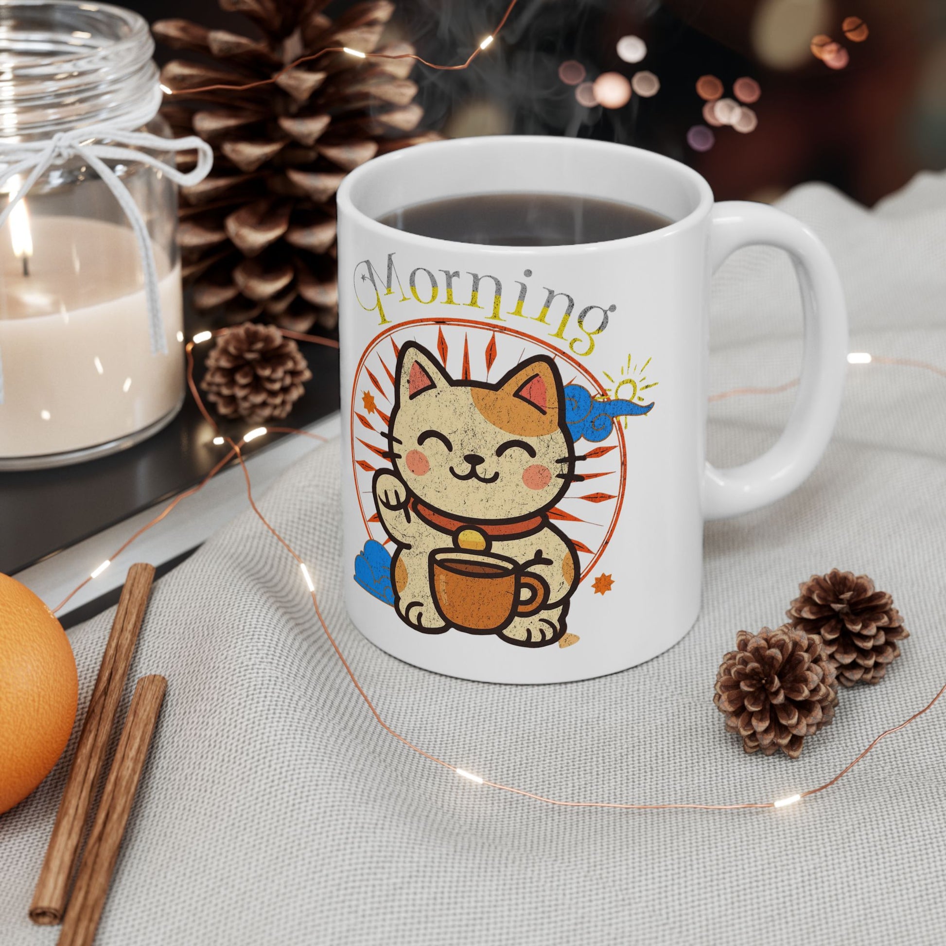 Ceramic Mug - Good Morning Cat Coffee Cup (11oz/15oz) - Eyrian