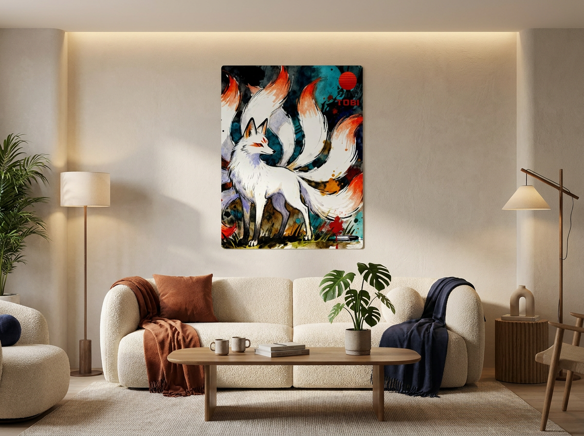 Nine-Tailed Fox Metal Art Sign – Anime-Inspired Kitsune Wall Décor - TobiBrand