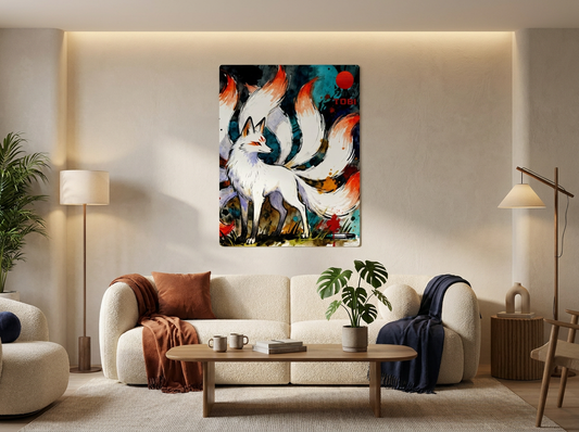 Nine-Tailed Fox Metal Art Sign – Anime-Inspired Kitsune Wall Décor - TobiBrand