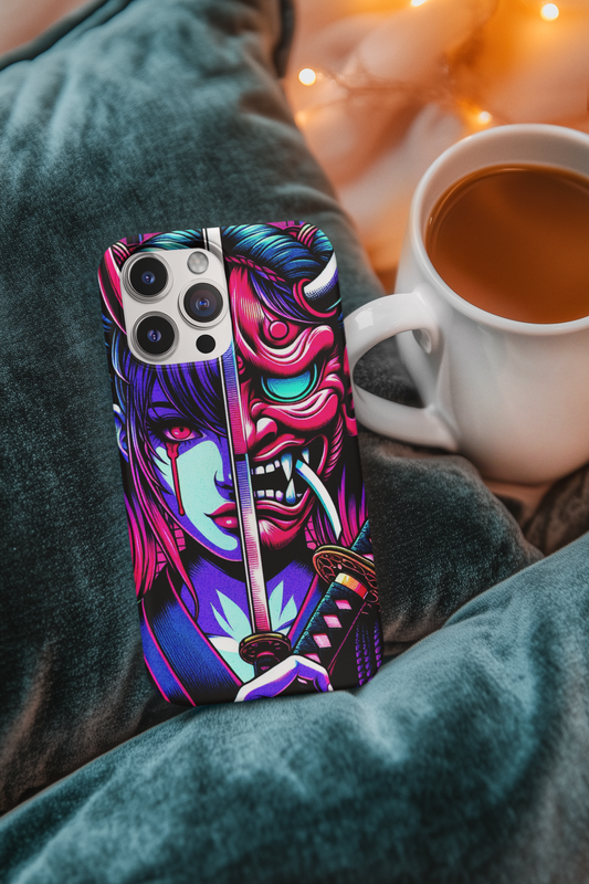 Oni Girl Samurai Phone Case — Protective Japanese Demon Warrior Design - Eyrian