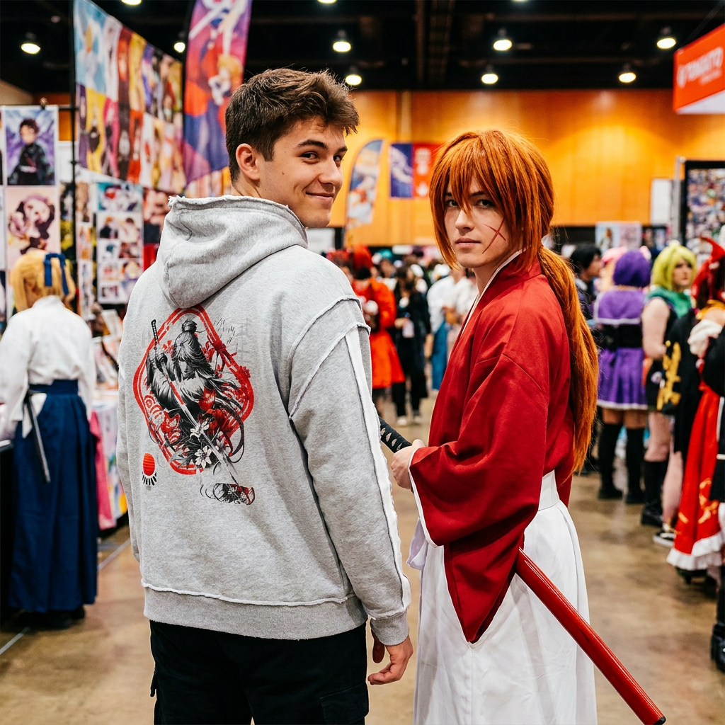 Anime Samurai - Contrast Tape Raw Edge Double Layered Hoodie - TobiBrand