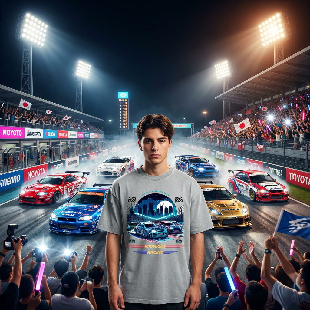 JDM Midnight Racing - Oversized Cotton T-Shirt - TobiBrand