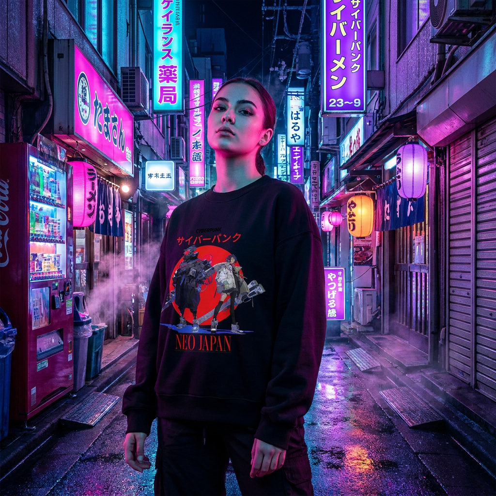 Cyberpunk Anime - Fleece Side Slit Crew neck Sweatshirt - TobiBrand