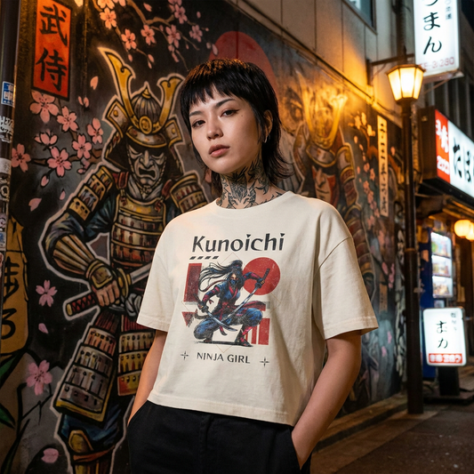 Women's Boxy Tee - Kunoichi Ninja Girl Graphic Tee for Anime Lovers - TobiBrand
