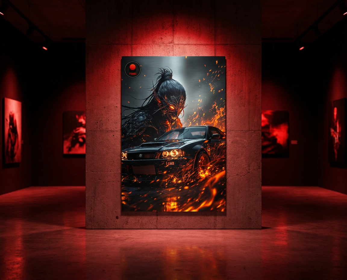 Metal Art Sign — Fiery Demon JDM Car Scene