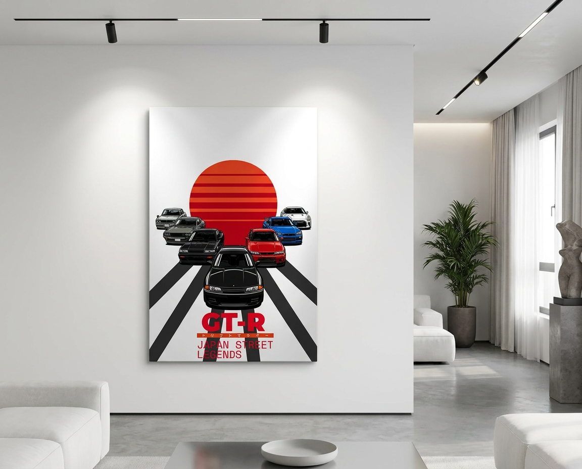 GT-R Japan Street Legends Metal Art Sign — Retro Sunset Skyline Car Wall Decor