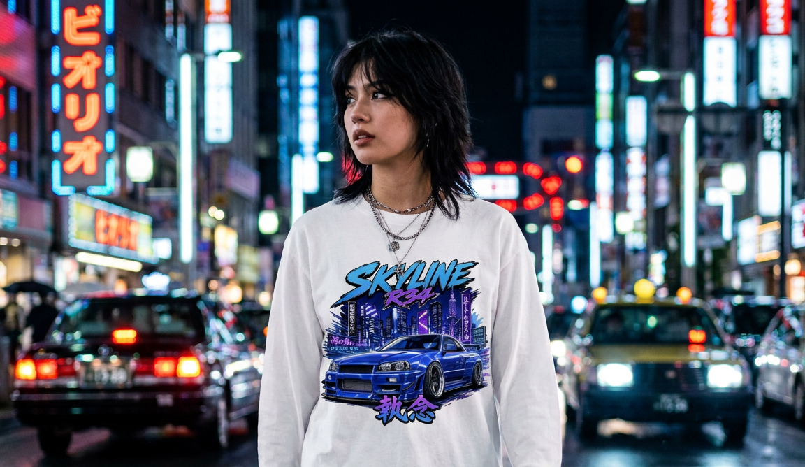 Skyline R34 - Long Sleeve T-Shirt - TobiBrand