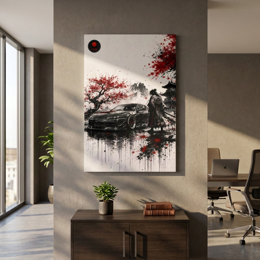 Samurai & Sports Car Cherry Blossom - Metal Art Sign - TobiBrand