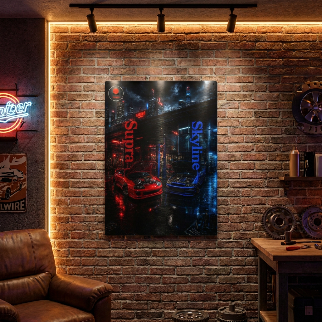 Metal Art Sign — Red vs Blue "Supra" & "Skyline"